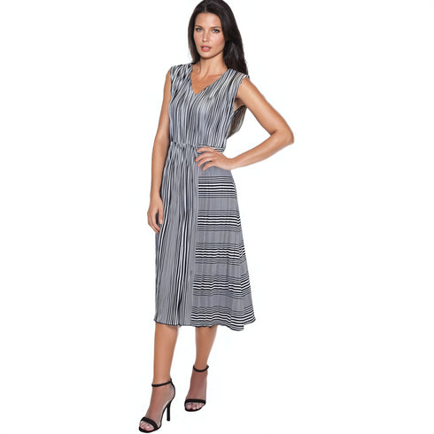 Sleeveless Strip Crinkle Dress - DR918